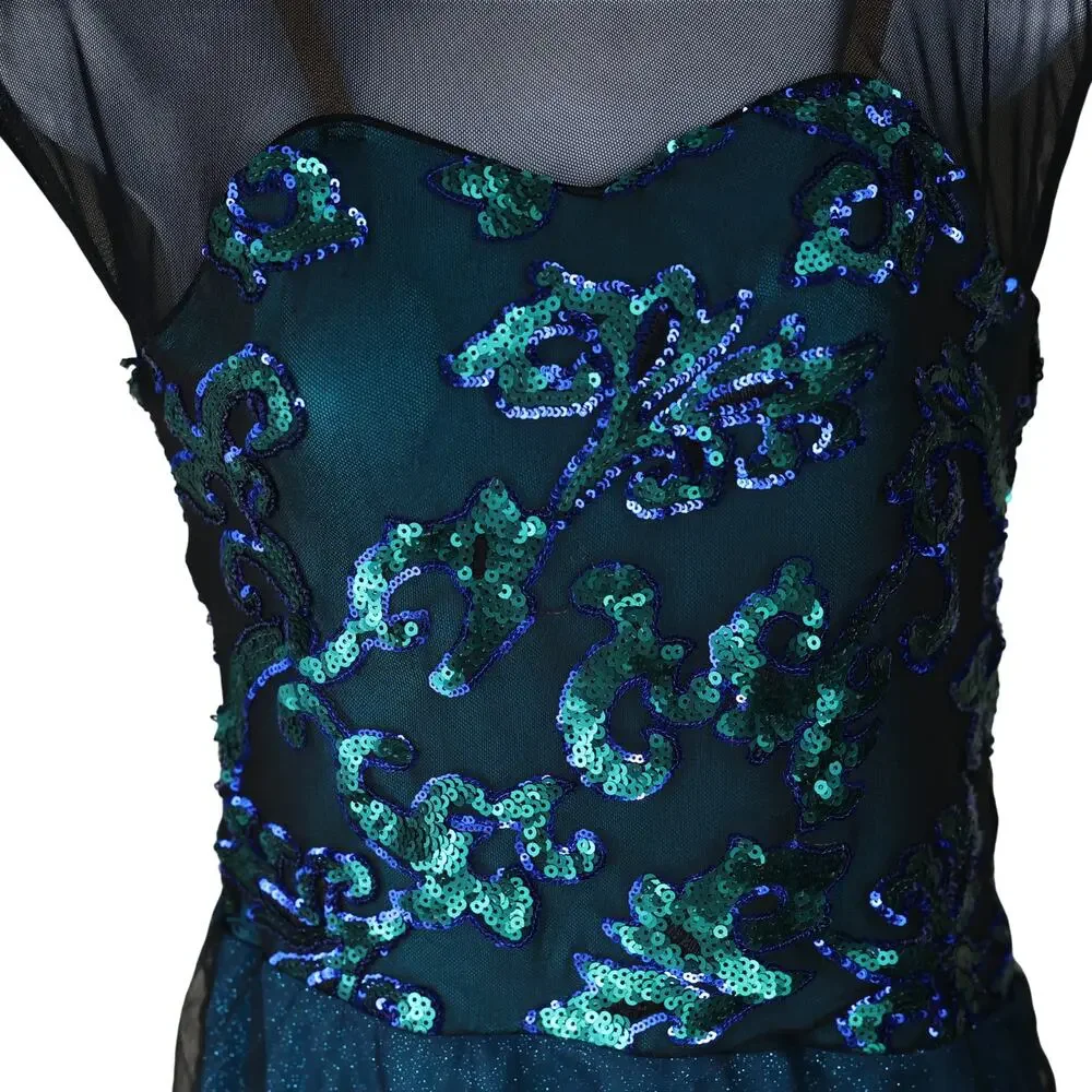 Revolution Dancewear Torquoise & Black Mesh Sparkling Dance Outfit XLC
